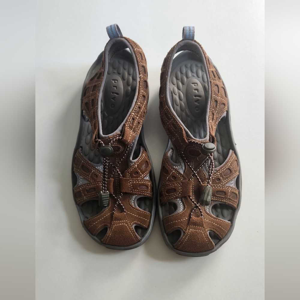 Privo By Clarks Sport Sandals Brown Leather Hiking Bungee C. Size:6.5M